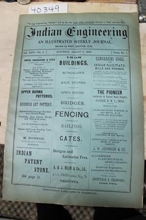 Image du vendeur pour August 5, 1899 Indian Engineering, An Illustrated Weekly Journal Vol. 26, No. 6 mis en vente par Princeton Antiques Bookshop