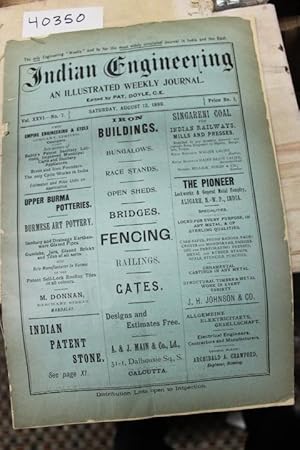 Image du vendeur pour August, 12, 1899 Indian Engineering, An Illustrated Weekly Journal vol. 26, No. 7 mis en vente par Princeton Antiques Bookshop