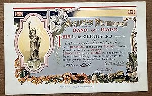 Image du vendeur pour Wesleyan Methodist Band Of Hope This Is To Certify That Edward Lovelock Is A Member Of The Society Having Signed The Pledge [ AWARD CERTIFICATE ] mis en vente par Deightons