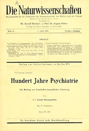 Bild des Verkufers fr Die Naturwissenschaften. Wochenschrift fr die Fortschritte der Naturwissenschaft, der Medizin und der Technik. Heft 23. 7.Juni 1918. Sechster Jahrgang. zum Verkauf von Fundus-Online GbR Borkert Schwarz Zerfa