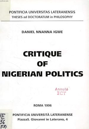 Seller image for CRITIQUE OF NIGERIAN POLITICS for sale by Le-Livre