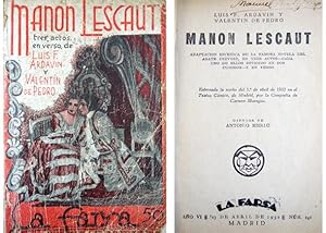 Seller image for Manon Lescaut. Adaptacin escnica de la novela del Abate Prevost, en tres actos y en verso. for sale by Hesperia Libros