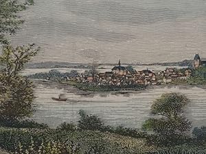 Bild des Verkufers fr Ansicht der Stadt Ratzeburg. Kolor. Holzstich um 1880. Von Brudisi. 10 x 18,5 cm. Unter Passepartout. zum Verkauf von Antiquariat Daniel Schramm e.K.