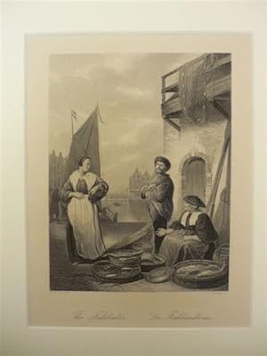 The Fishdealer. Die Fischhändlerin. Stahlstich von A.H. Payne nach H.M. Sorgh aus 'Dresdner Galle...