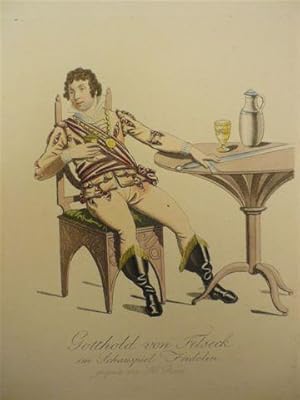 Gotthold von Felseck im Schauspiel Fridolin, gespielt von H. Roose. Altkolor. Aquatinta. (Um 1820...