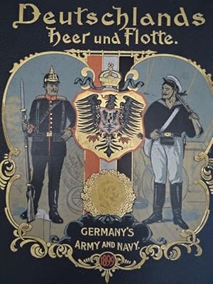 Bild des Verkufers fr Deutschlands Heer und Flotte in Wort und Bild. Nach den neuesten Quellen bearbeitet. Mit Originalbeitrgen ber die deutsche Armee von Generalmajor von Specht. Knstlerisch dargestellt. Akron, Ohio, The Werner Company, 1900. 181 S. Mit zweispaltigem Text in deutscher und englischer Sprache und 41 chromolithographischen Tafeln (meist nach Arnould). Folio. Goldgeprgter, farbig illustrierter Original-Lederband mit Goldschnitt (etwas berieben). zum Verkauf von Antiquariat Daniel Schramm e.K.