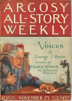 Imagen del vendedor de ARGOSY ALL-STORY Weekly: November, Nov. 25, 1922 ("Voices"; "Red Darkness"; "Above Suspicion") a la venta por Books from the Crypt