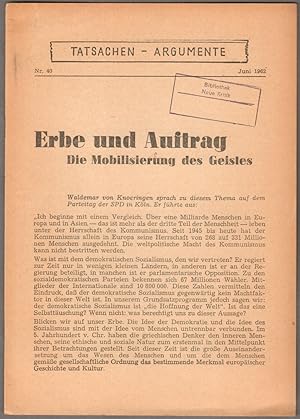 Bild des Verkufers fr Erbe und Auftrag. zum Verkauf von Antiquariat Neue Kritik