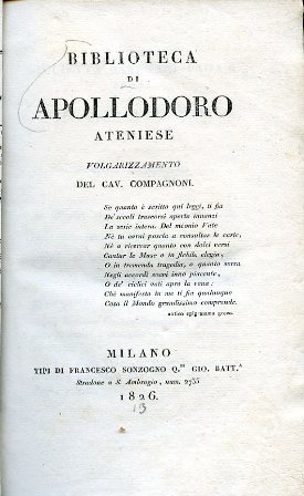 Immagine del venditore per Biblioteca di Apollodoro Ateniese. Volgarizzamento del Cav. Compagnoni venduto da Gilibert Libreria Antiquaria (ILAB)