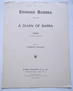 A Duan of Barra: Op. 20, Song with Piano Accompaniment (Sheet Music)