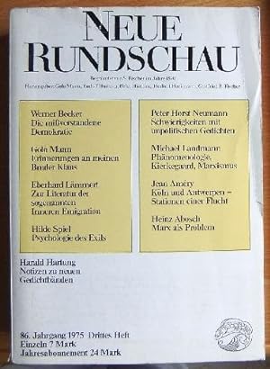 Image du vendeur pour Neue Rundschau 86. Jahrgang 1975. Drittes Heft. mis en vente par Antiquariat Blschke