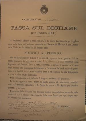 Bando Comune di Carini Tassa sul bestiame per l'anno 1903