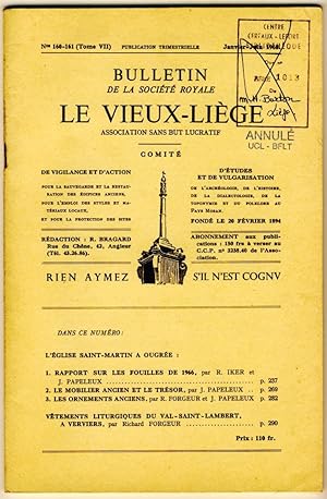 Bulletin de la société royale Le Vieux-Liège. N° 160-161, Janvier-Juin 1968.