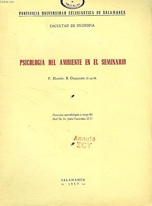 Imagen del vendedor de PSICOLOGIA DEL AMBIENTE EN EL SEMINARIO a la venta por Le-Livre