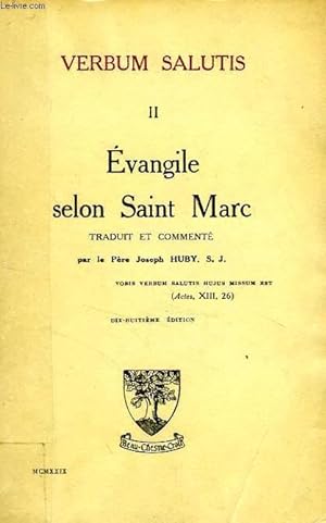 Bild des Verkufers fr VERBUM SALUTIS, II, EVANGILE SELON SAINT MARC zum Verkauf von Le-Livre