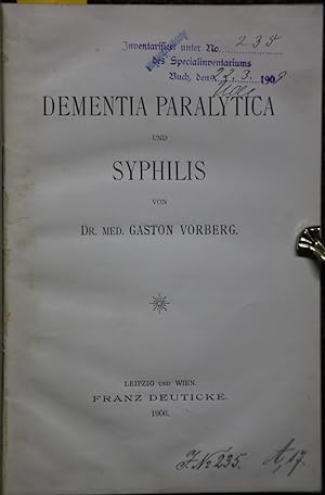 Bild des Verkufers fr Dementia Paralytica und Syphilis. zum Verkauf von Antiquariat  Braun