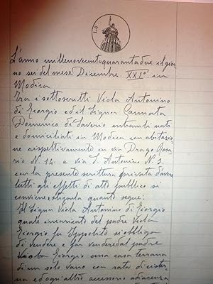 " Regno d'Italia. Documento legale manoscritto. Modica 6 Dicembre 1942"