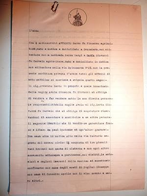 " Regno D'italia. Scrittura Privata Vendita Terreni Agricoli ed Immobile. Modica 1942"