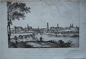 Imagen del vendedor de Lauingen". Gesamtansicht der Stadt ber die Donau, Orig.-Radierung bei Herzberg in Augsburg, um 1800, 8,4 x 14,2 cm. a la venta por Antiquariat Werner Steinbei