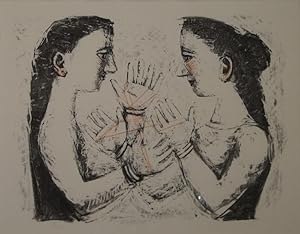 Seller image for Gioco Con il Filo. Farbige Lithographie in Ocker u. Schwarz, rehauss. 1952. Unten rechts in Bleistift signiert u. datiert:  CAMPIGLI 52", links nummeriert: 68/125. for sale by Gerhard Zhringer Antiquariat & Galerie Online