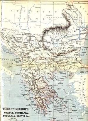 Antique map of Turkey in Europe, Greece, Roumania, Bulgaria, Servia &c