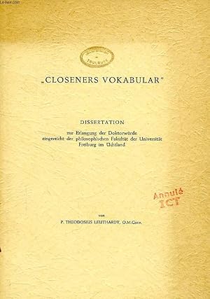 Seller image for CLOSENERS VOKABULAR' (DISSERTATION) for sale by Le-Livre