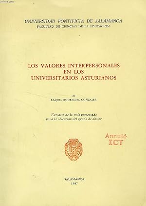 Imagen del vendedor de LOS VALORES INTERPERSONALES EN LOS UNIVERSITARIOS ASTURIANOS a la venta por Le-Livre