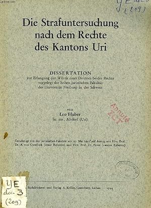 Bild des Verkufers fr DIE STRAFUNTERSUCHUNG NACH DEM RECHTE DES KANTONS URI (DISSERTATION) zum Verkauf von Le-Livre