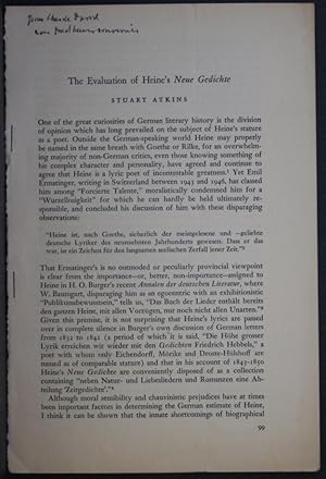 Seller image for Reprint: "The Evaluation of Heine's Neue Gedichte". Offprint from: Wchter und Hter. Festschrift fr Hermann J. Weigand for sale by Steven Wolfe Books