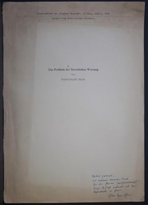 Seller image for Sonderdruck: "Das Problem der literarischen Wertung". Offprint from: Studium Generale 12, 12, 1959 for sale by Steven Wolfe Books