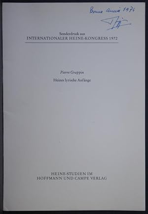 Immagine del venditore per Sonderdruck: "Heines lyrische Anfnge". Offprint from: Internationaler Heine-Kongress, 1972 venduto da Steven Wolfe Books