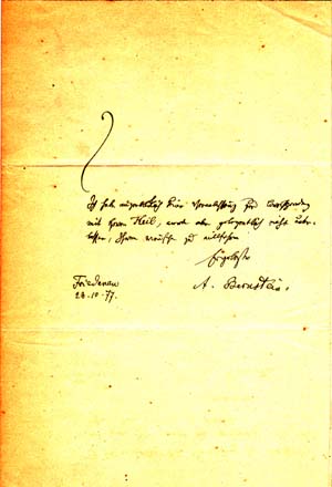 Autograph note signed; "A. Bernstein," October 28, 1877