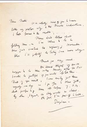 Autograph letter signed; "Stephen," to Rudolf Arnheim, no date