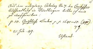 Autograph note signed; "Uhland," June 25, 1849
