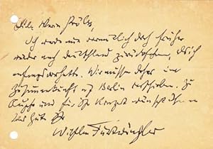 Autograph postcard signed; "Wilhelm Furtwängler," to Maria Proelss, December 27, 1931