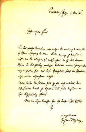 Autograph letter signed; "Gustav Freytag, " to "Hochverehrte Frau," November 5, 1880