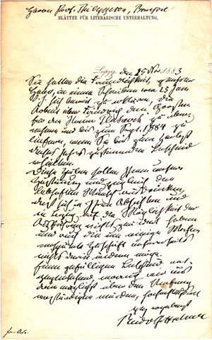Autograph letter signed; "Rudolf Gottschall," to Prof. Philippsohn, November 15, 1883