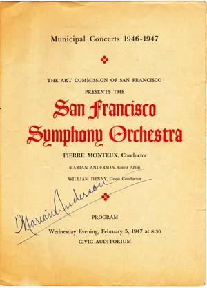 Autographed Program; for San Francisco Symphony Orchestra, Municipal Concerts 1946-1947; Wednesda...