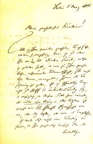 Autograph letter signed; "L Rellstab," to Sophie Verena ("Mein geehrtestes Fräulein"), March 5, 1856