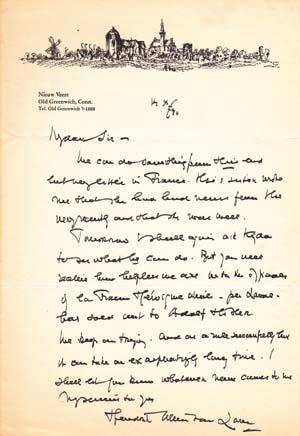 Autograph letter signed; "Hendrick Willem Van Loon," to Rudolf Arnheim ("My dear Sir"), October 1...