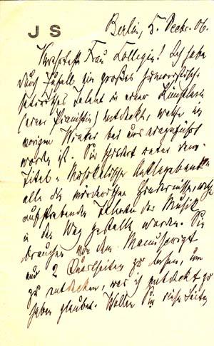 Autograph letter signed; "Julius Stettenheim," to Ulla Frankfurter ("Verehrteste Frau Kollegin"),...