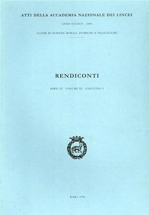 Immagine del venditore per Rendiconti. Dall'indice: Levi,M.A. Roma arcaica in Tito Livio. Garbini,G. Gli dei fenici di Palmira. Marketou,T. Excavations at Trianda (Ialysos) on Rhodes: new evidence for the Late Bronze Age I Period. Cucina,C. Il pellegrinaggio nelle saghe dell'Islanda medievale. Agnoli,N. Palestrina, il cosiddetto macellum. Susini,G. Ricordo di Sbatino Moscati. venduto da FIRENZELIBRI SRL