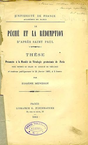 Bild des Verkufers fr LE PECHE ET LA REDEMPTION D'APRES SAINT PAUL (THESE) zum Verkauf von Le-Livre