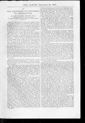 Seller image for The Lancet. 25 February 1865. TREATMENT of PNEUMONIA by RESTORATIVES., LITHOTRITY IS AN EMINENTLY SUCCESSFUL OPERATION., OVARIOTOMY & OVARIOTOMISTS., for sale by Tony Hutchinson