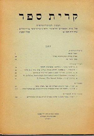 Seller image for KIRJATH SEPHER. Bibliographical Quartely of The Jewish National And University Library. Vol. XXXVIII. N 1. for sale by angeles sancha libros