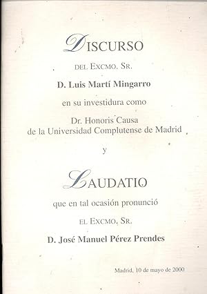Imagen del vendedor de DISCURSO DE LUIS MARTI MINGARRO INVESTIDURA DR. HONORIS CAUSA a la venta por Libreria 7 Soles