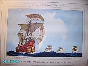 Image du vendeur pour (MARINE)GRAVURE EN COULEURS:LA PREMIERE ROUTE DIRECTE VERS L'EXTREME-ORIENT:LES CELEBRES CARAVELLES DE VASCO DE GAMA(1498) mis en vente par Bibliofolie