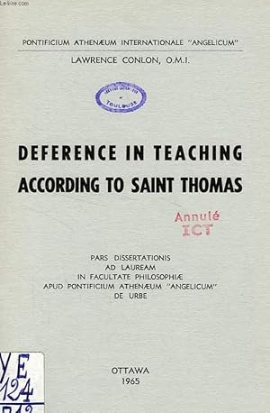 Immagine del venditore per DEFERENCE IN TEACHING ACCORDING TO SAINT THOMAS venduto da Le-Livre