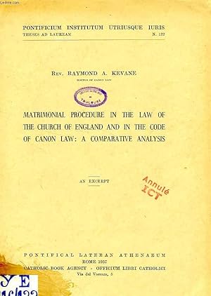 Seller image for MATRIMONIAL PROCEDURE IN THE LAW OF THE CHURCH OF ENGLAND AND IN THE CODE OF CANON LAW: A COMPARATIVE ANALYSIS for sale by Le-Livre