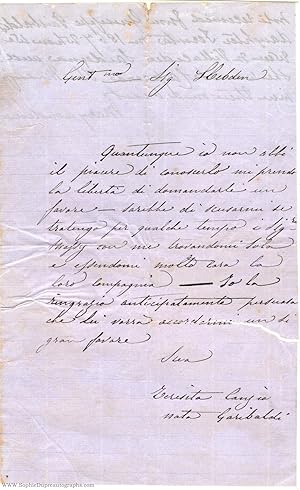 Autograph letter signed, in Italian with translation, to Mr Hebden, (Teresita, 1845-1903, daughte...
